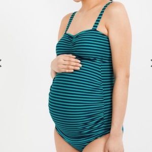 Motherhood Maternity NWT Striped Tankini 2 Piece Swim Set Green/Blue Size Small